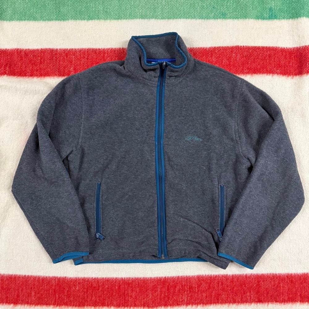 Vintage 90s LL Bean Zip Up Fleece Jacket Mens Medium Grey Blue Gorpcore